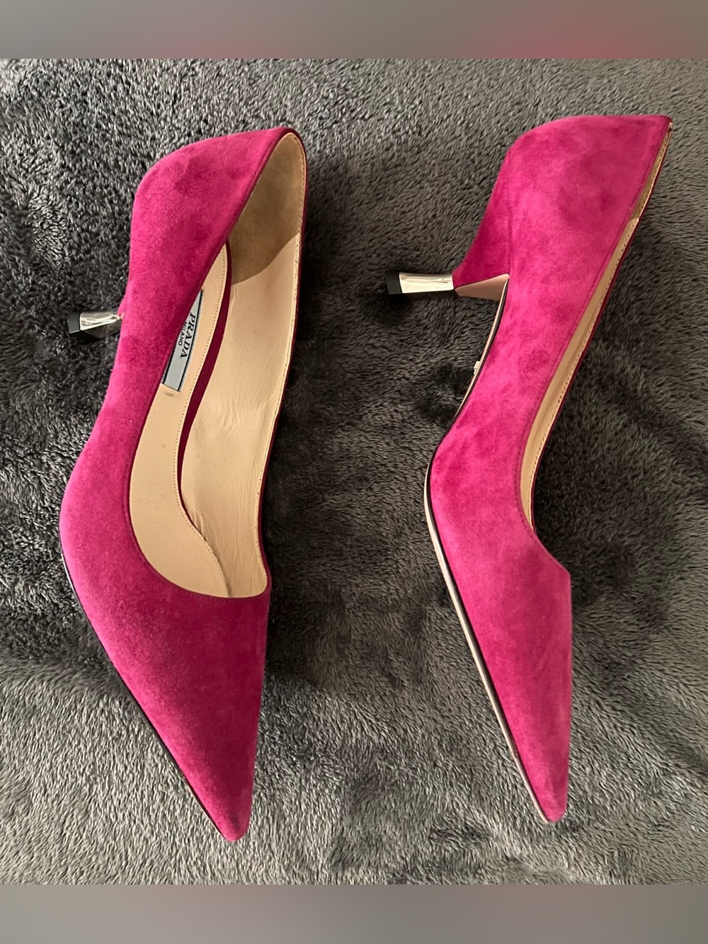 Prada Suede Pointed-Toe Pumps in Deep Berry - Picture 3 of 5